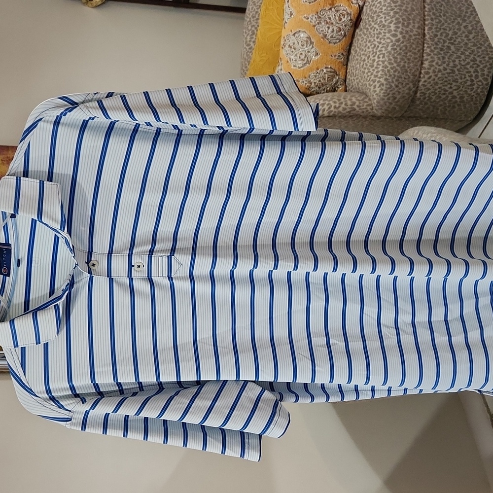 STITCH Men's Blue Striped Polo Shirt